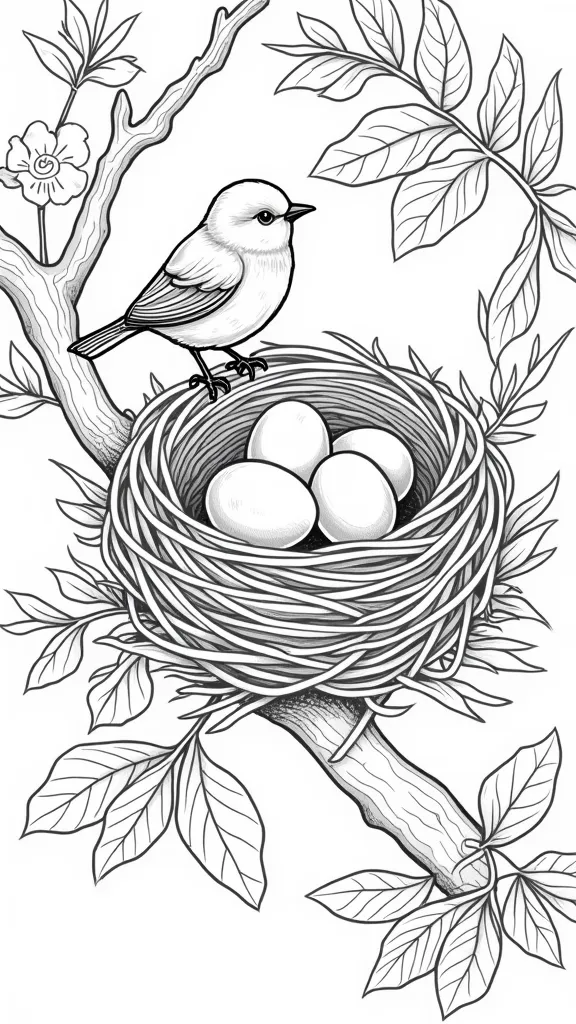 bird in nest coloring page